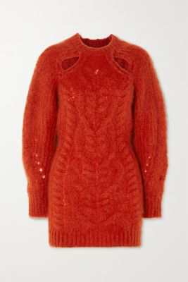 Isabel Marant - Cutout Cable-knit Mohair-blend Mini Dress - Orange