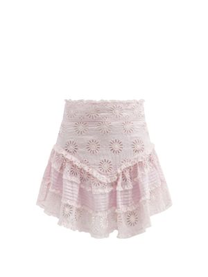 Isabel Marant - Diva Broderie-anglaise Cotton-blend Mini Skirt - Womens - Light Pink