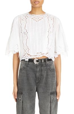 Isabel Marant Embroidered Bell Sleeve Top in White