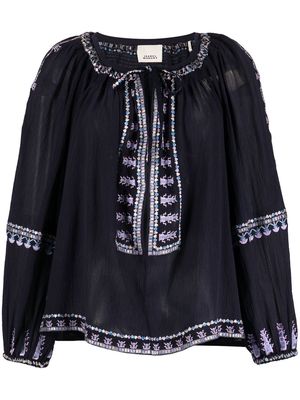 ISABEL MARANT embroidered-design long-sleeve blouse - Blue