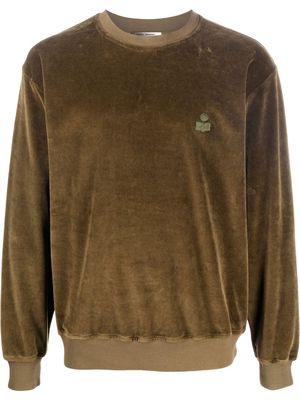Isabel Marant embroidered-logo velour sweatshirt - Green