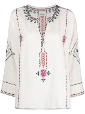 ISABEL MARANT embroidered motif long-sleeved blouse - Neutrals