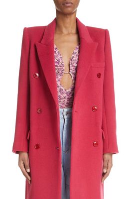 Isabel Marant Enarryli Double Breasted Stretch Wool & Cashmere Coat in Raspberry