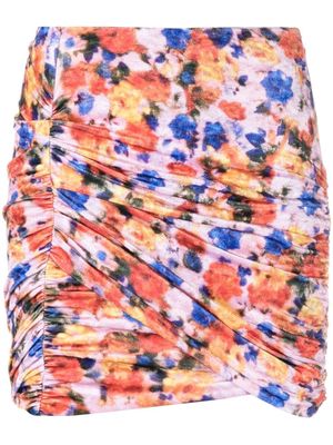 Isabel Marant floral-print ruched mini skirt - Orange