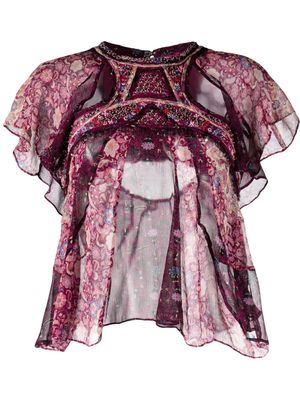 ISABEL MARANT floral-print sequin-detail top - Purple