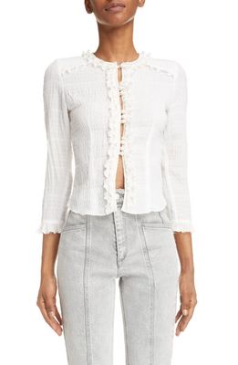 Isabel Marant Georgia Romantic Smocked Ruffle Button Front Blouse in White