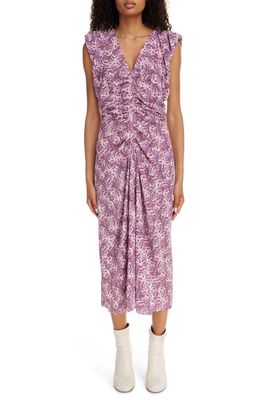 Isabel Marant Gilya Abstract Print Cap Sleeve Stretch Silk Dress in Mauve