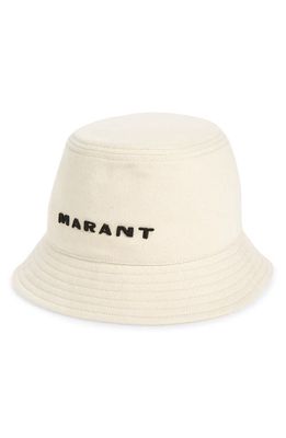 Isabel Marant Haley Cotton Twill Bucket Hat in Ecru/Black