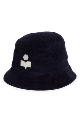 Isabel Marant Haley Logo Embroidered Cotton & Linen Corduroy Bucket Hat in Faded Night
