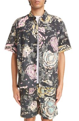 Isabel Marant Iggy Print Short Sleeve Button-Up Shirt in Faded Black 02Fk