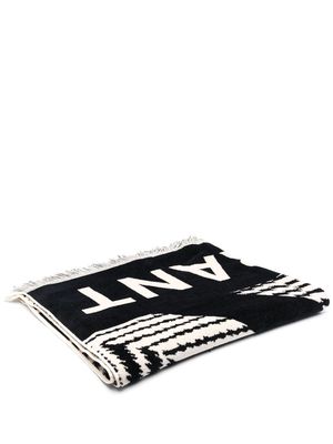 Isabel Marant intarsia-knit logo fringed blanket - Black
