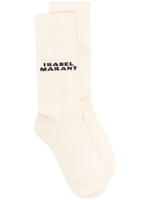 ISABEL MARANT intarsia-logo knitted socks - Neutrals