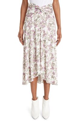 Isabel Marant Juneo Floral Print Twisted Waist Midi Skirt in White