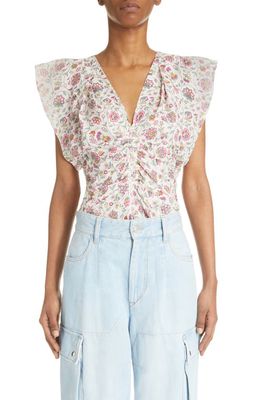 Isabel Marant Lonea Floral Center Ruched Blouse in Ecru