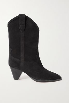 Isabel Marant - Luliette Embroidered Suede Ankle Boots - Black