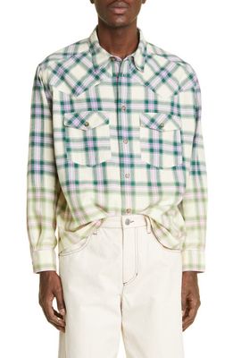 Isabel Marant Manem Ombré Plaid Cotton Button-Up Shirt in Green/Lilac Grlc