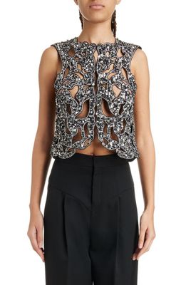 Isabel Marant Melina Crystal Embellished Cutout Crop Top in Silver
