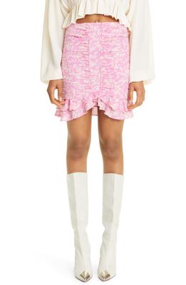 Isabel Marant Milendi Ruched Handkerchief Hem Stretch Silk Miniskirt in Pink