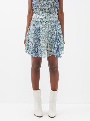 Isabel Marant - Oda Floral-patchwork Silk-georgette Mini Skirt - Womens - Blue White