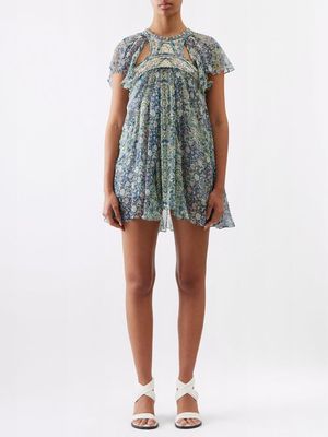 Isabel Marant - Odile Cutout Floral-print Chiffon Mini Dress - Womens - Blue Multi
