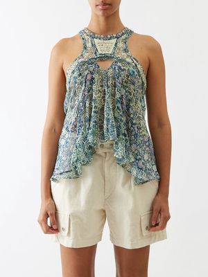 Isabel Marant - Onyle Sequinned Floral-print Chiffon Top - Womens - Blue Multi