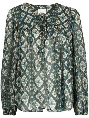 Isabel Marant patterned front-tie blouse - Green