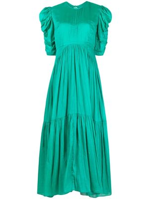 ISABEL MARANT puff-sleeve tiered dress - Green