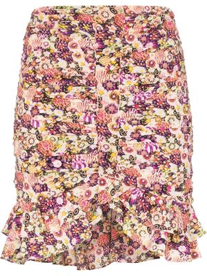 Isabel Marant ruched floral print mini skirt - Orange
