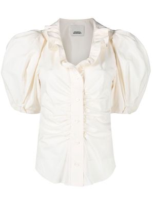 Isabel Marant ruffle-neck ruched blouse - Neutrals