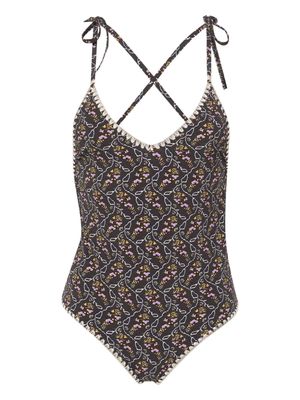 ISABEL MARANT Swan floral-print swimsuit - Black