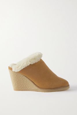 Isabel Marant - Takita 90 Shearling-lined Suede Wedge Mules - Neutrals
