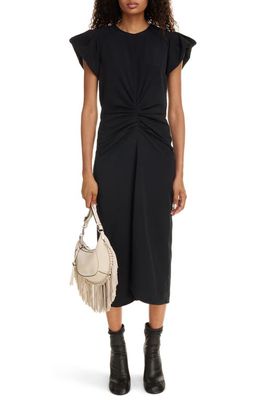 Isabel Marant Terena Ruched Cap Sleeve High-Low Dress in Black