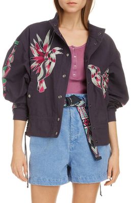 Isabel Marant Tropicalia Embroidered Moto Jacket in Faded Night