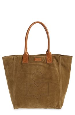 Isabel Marant Yenky Logo Suede Tote in Khaki