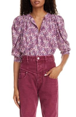 Isabel Marant Zarga Abstract Print Stretch Silk Button-Up Shirt in Mauve