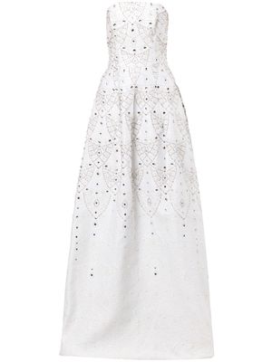 Isabel Sanchis crystal-embellished strapless ball gown - White