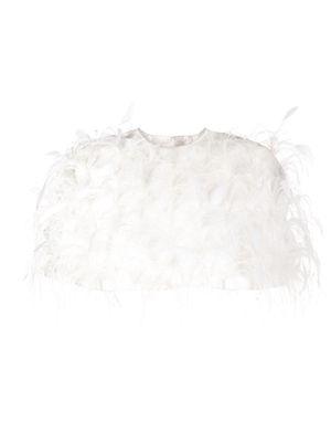 Isabel Sanchis feather-embellished round-neck capelet - White