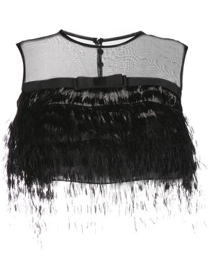 Isabel Sanchis sheer feather-embellished crop top - Black