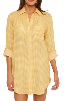 Isabella Rose Saturdays Boyfriend Cotton Gingham Cover-Up Shirt in Honey Mustard Multi