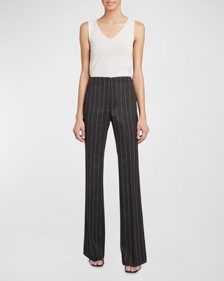 Isabelle Striped Flare-Leg Stretch Wool Pants
