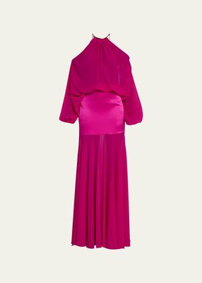 Isadora Cold-Shoulder Silk Maxi Dress