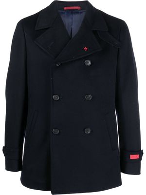 Isaia brooch-detail double-breasted coat - Blue