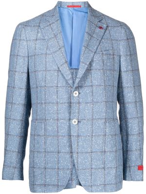 Isaia checked-pattern wool-blend blazer - Blue