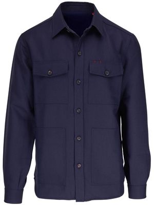 Isaia contrast-stitching spread-collar shirt jacket - Blue