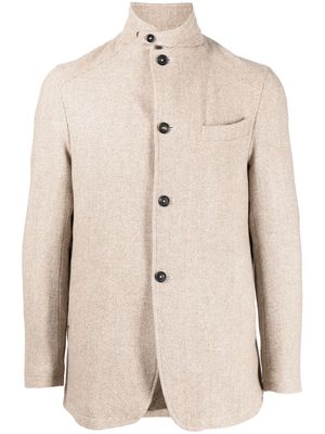 Isaia high-neck collarless jacket - Brown