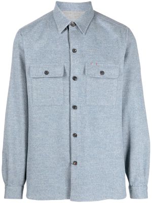 Isaia spread-collar wool-cashmere shirt - Blue