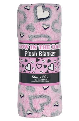 Iscream Hearts Glow in The Dark Plush Blanket in Pink