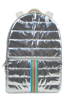 Iscream Kids' Silver Rainbow Puffy Quilted Backpack in Silver Multi