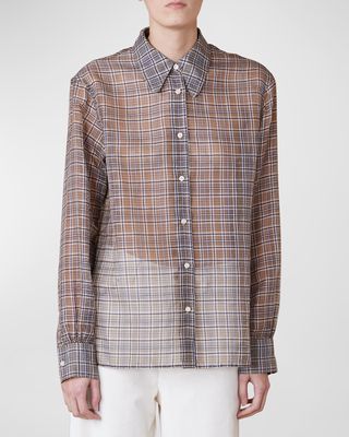 Iseult Sheer Plaid Button-Front Shirt