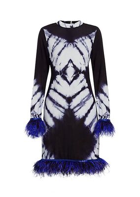 Ishola Hand-Dyed Feather-Trim Midi-Dress